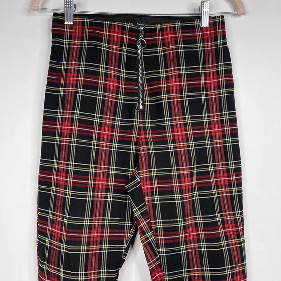 2/$30 ZARA Tartan Plaid Zip-up Skinny Pants Ring Pull Medium Red Black #7310 - Picture 6 of 16